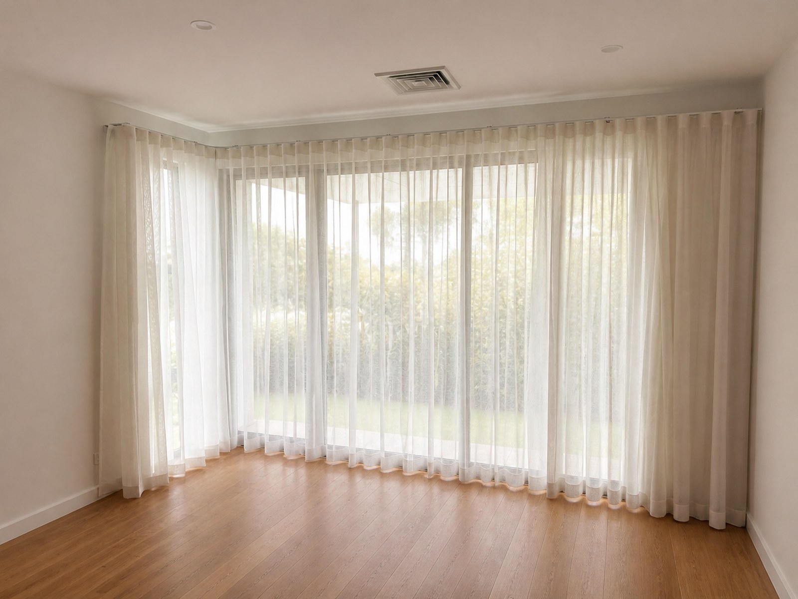 Corner sheer curtain installation